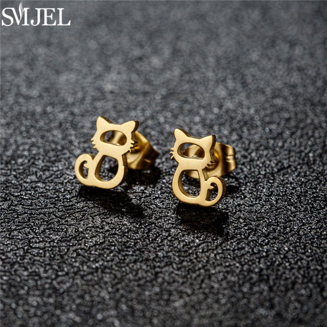 SMJEL-pendientes con pasador de acero inoxidable para mujer y niña, joyería para perro salchicha, Chihuahua, accesorios para gatito