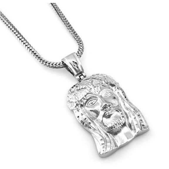 Hip Hop Bling Fashion Silver Tone Jesus Face Pendant free 36" Chain
