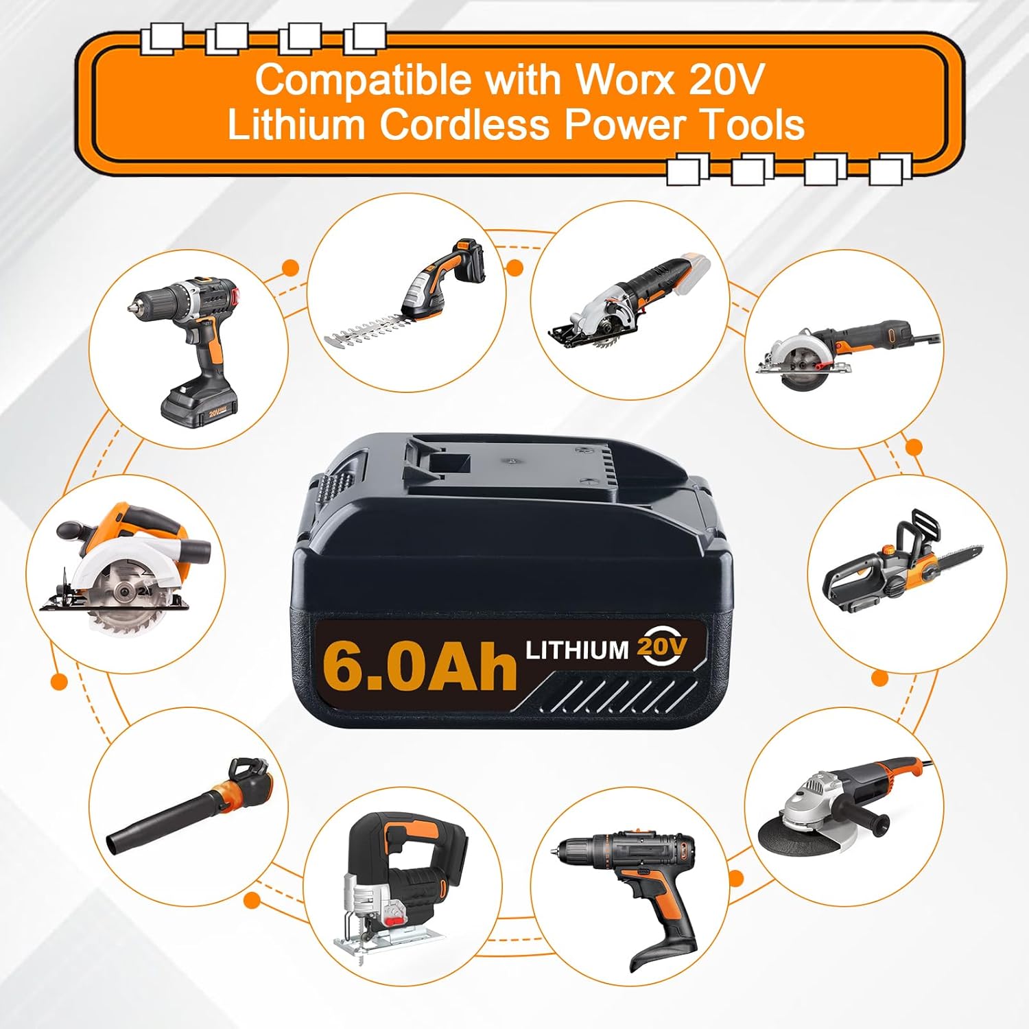 8.0Ah 20V Lithium Battery For WORX WA3520 WA3575 WA3578 – Fits WA3525 WG155 WG160 & More