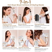 7-in-1 Hair Dryer Brush Set with Diffuser & Concentrator - Professional Ionic Hot Air Styler with Auto-Wrap Curler for Straight, Wavy & Curly Hair, Includes Storage Case