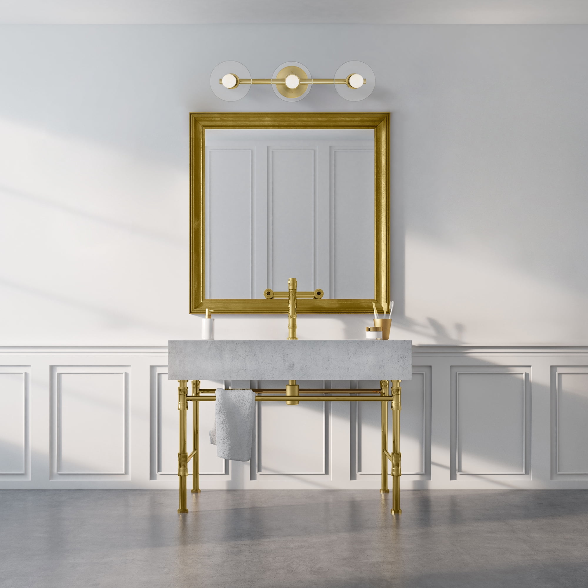 Designers Fountain Litto 24 inch 3-Light Brushed Gold Modern Bathroom Vanity Light Fixture with Clear Glass Shades, D294C-3B-BG