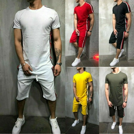 Men's Short Sleeve Gym Sports Play Suit Jogging Shorts T-Shirt Tops