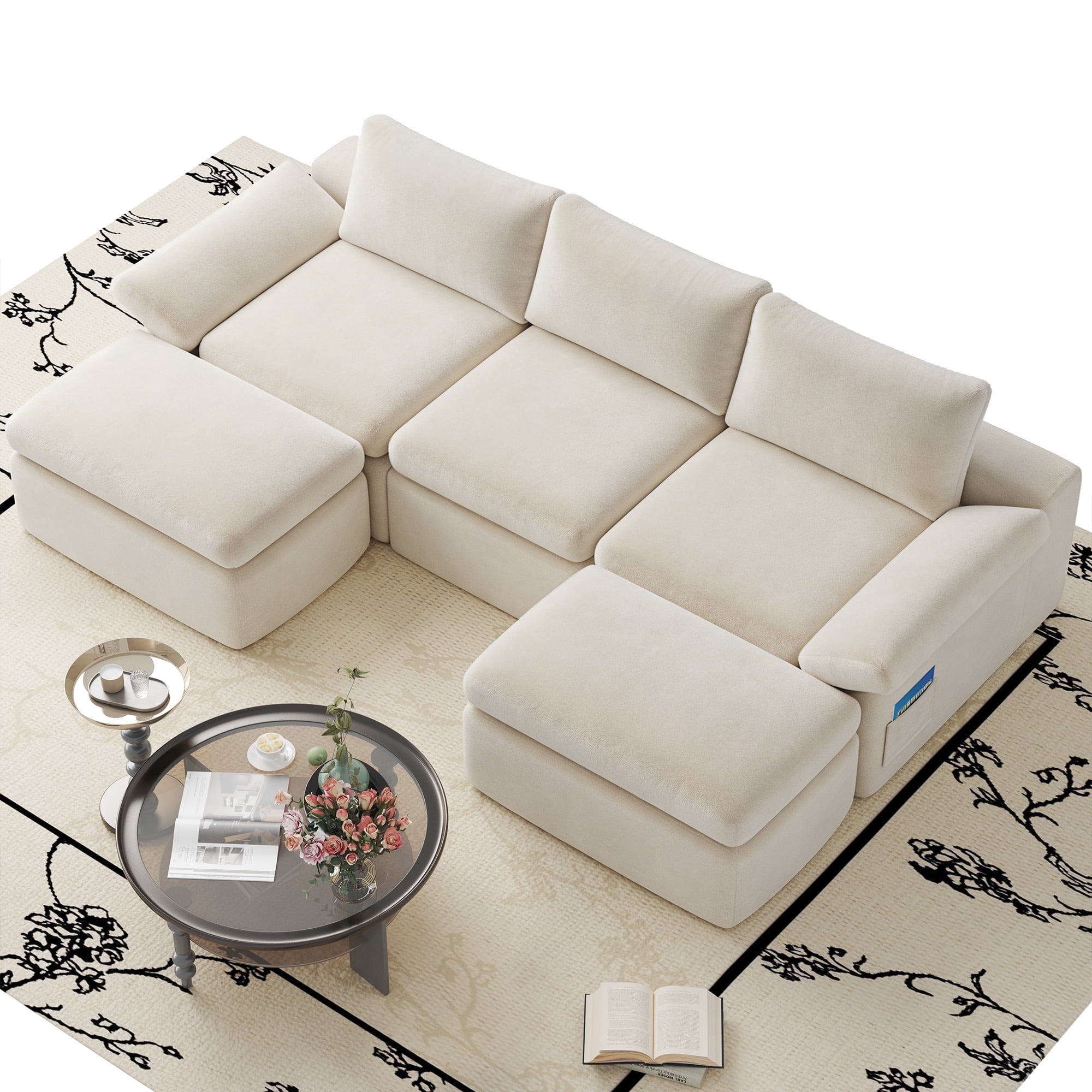 Doubleslee U-Shaped Sofa, 110 Inch Sectional Cloud Couch, No Assembly Required, One Box, OEKO-TEX, Beige