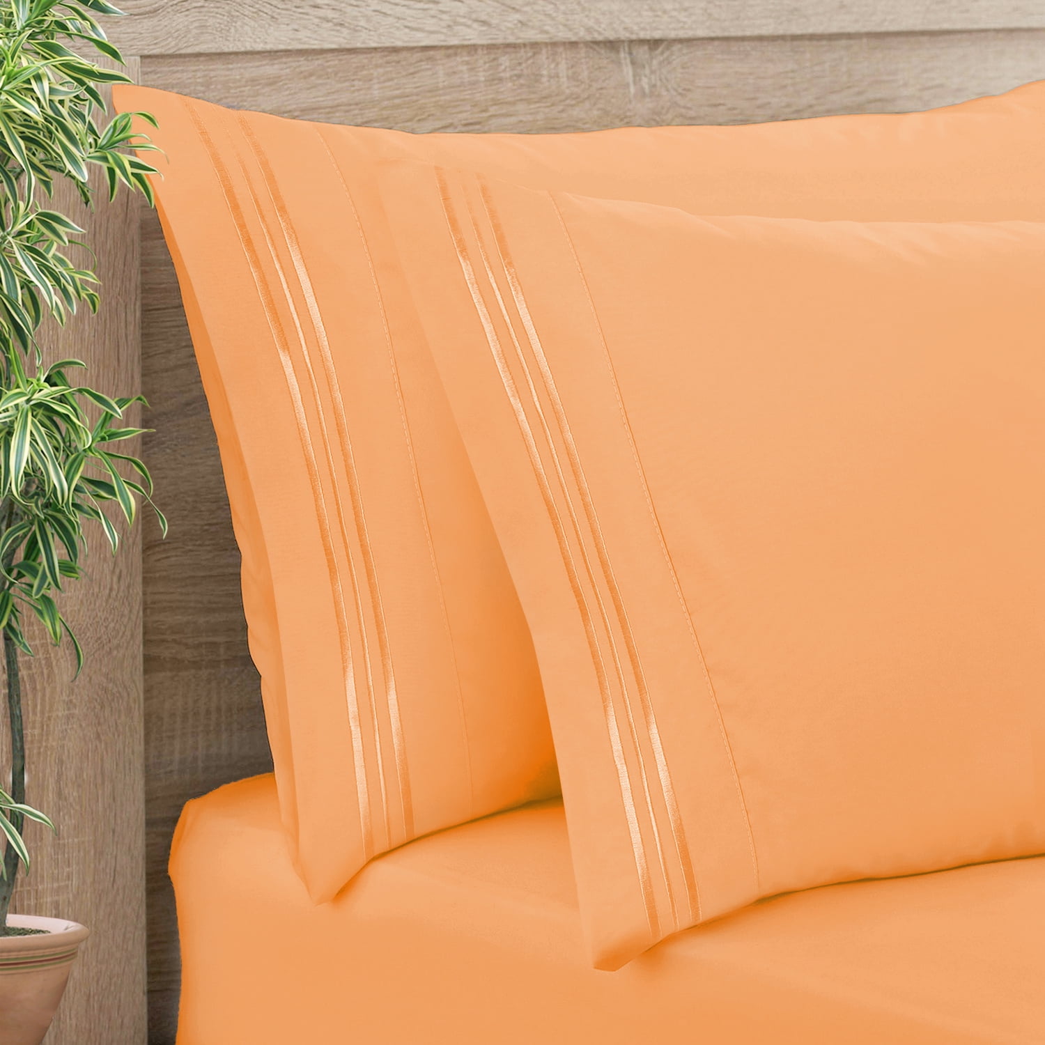 Clara Clark Pillow Cases Premier 1800 Microfiber Collection Pillow Case Set Of 2 Pieces, Standard Size, Apricot Orange