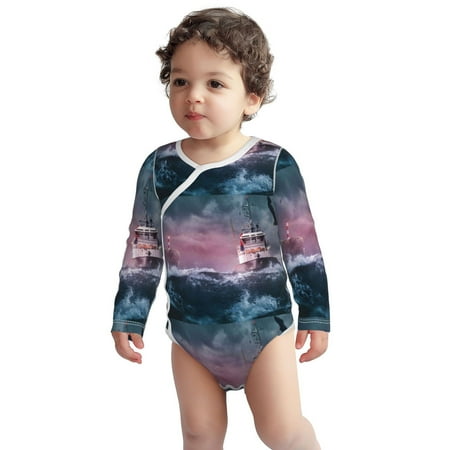 

Haiem Boat Lighthouse Storm Waves Printed Unisex-Baby Long Sleeve Onesies Bodysuits Unisex Babies Snap-Up Rompers-18 Months