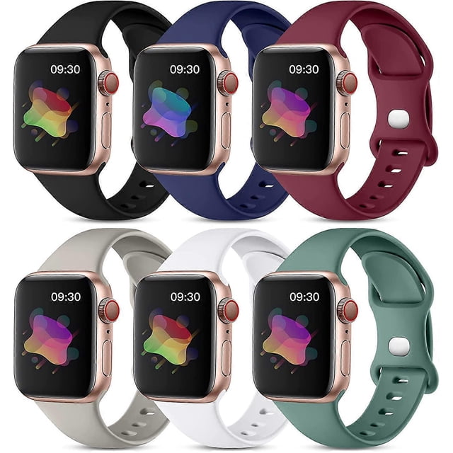 6 Pack Bands Compatible with Apple Watch Band 44mm 42mm 45mm Women Men, Soft Silicone Waterproof Sport Strap Replacement Wristbands for iWatch Series