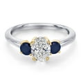 thumbnail image 3 of Gem Stone King 10K Two Tone Gold DEF Lab Grown Diamond and Blue Sapphire Engagement Ring for Women | 1.14 Cttw | Oval 7X5MM | Gemstone April Birthstone | Size 9, 3 of 6