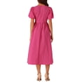 thumbnail image 3 of INSPIRE CHIC Women's Dress Summer Puff Sleeve Round Neck Solid Textured Flare Dresses XL Hot Pink, 3 of 5