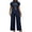 A Navy, variant on Women's 2 Piece Outfits Lounge Sets Women Spring And Summer Solid Color Irregular Tops Wide-Leg Pants Suit Beige L