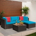 thumbnail image 6 of Homall 5-Piece PE Rattan Outdoor Sectional Sets with Tea Table and Ottoman, Blue, 6 of 7