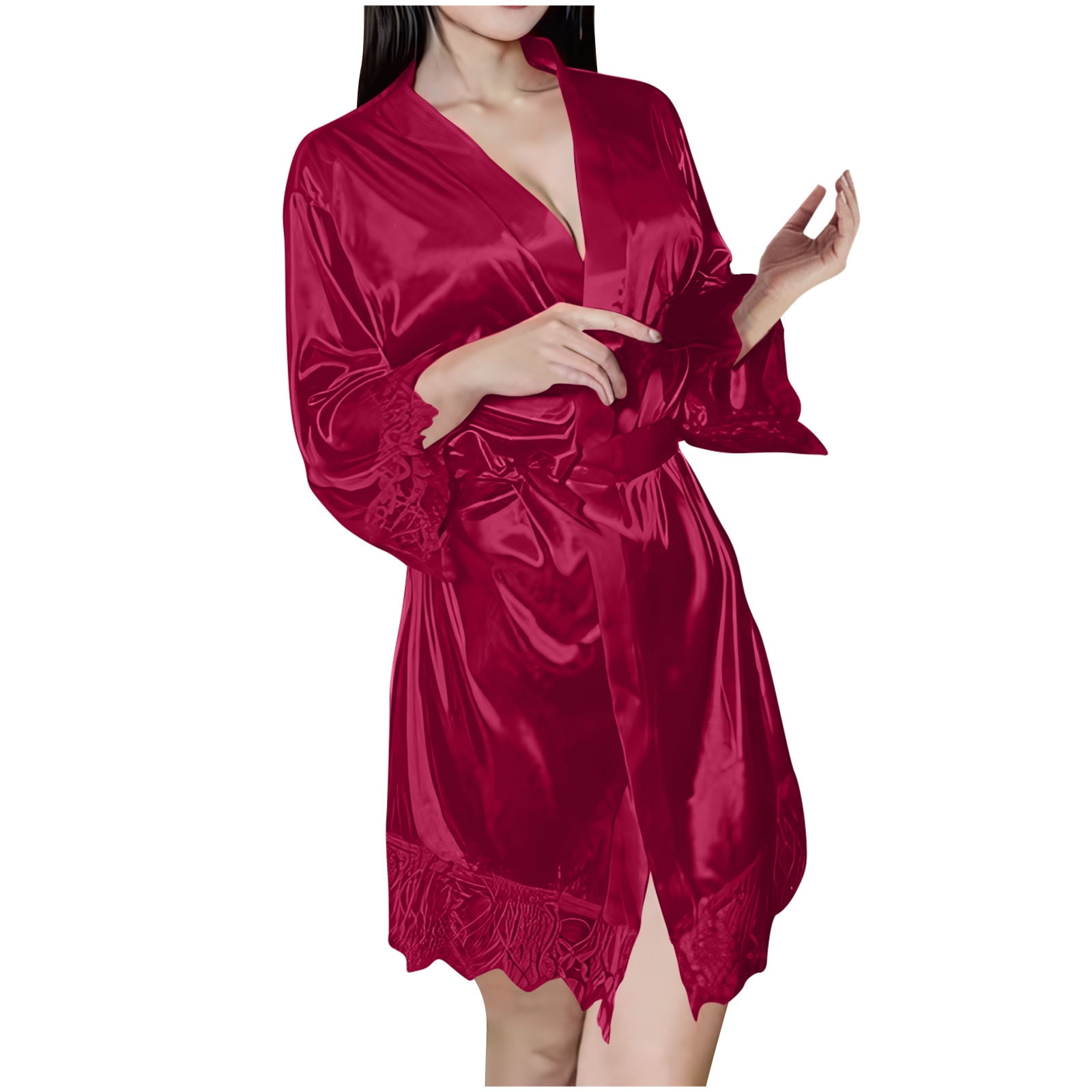 Robe en Coton pour Femmes Kimonos en Dentelle Satin Courts