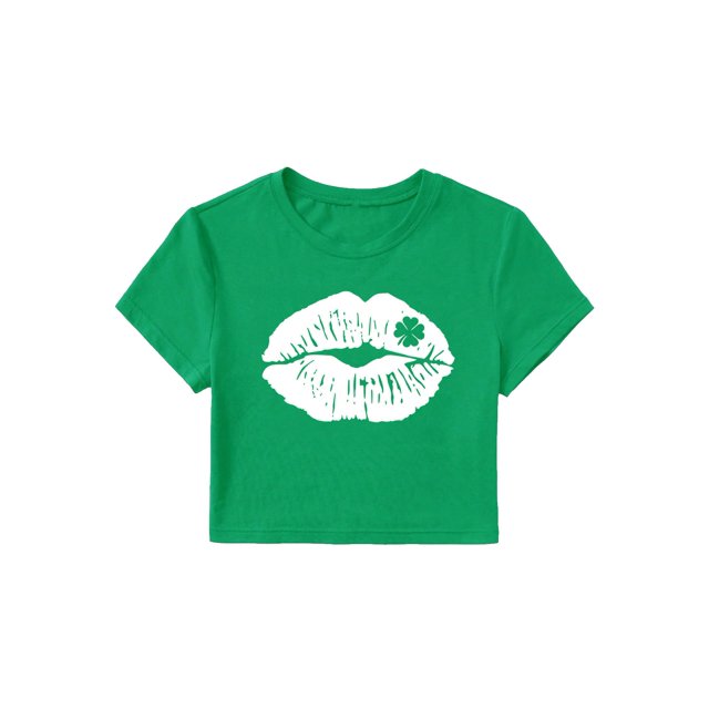 Camisa corta para mujer, Día de San Patricio, color verde trébol