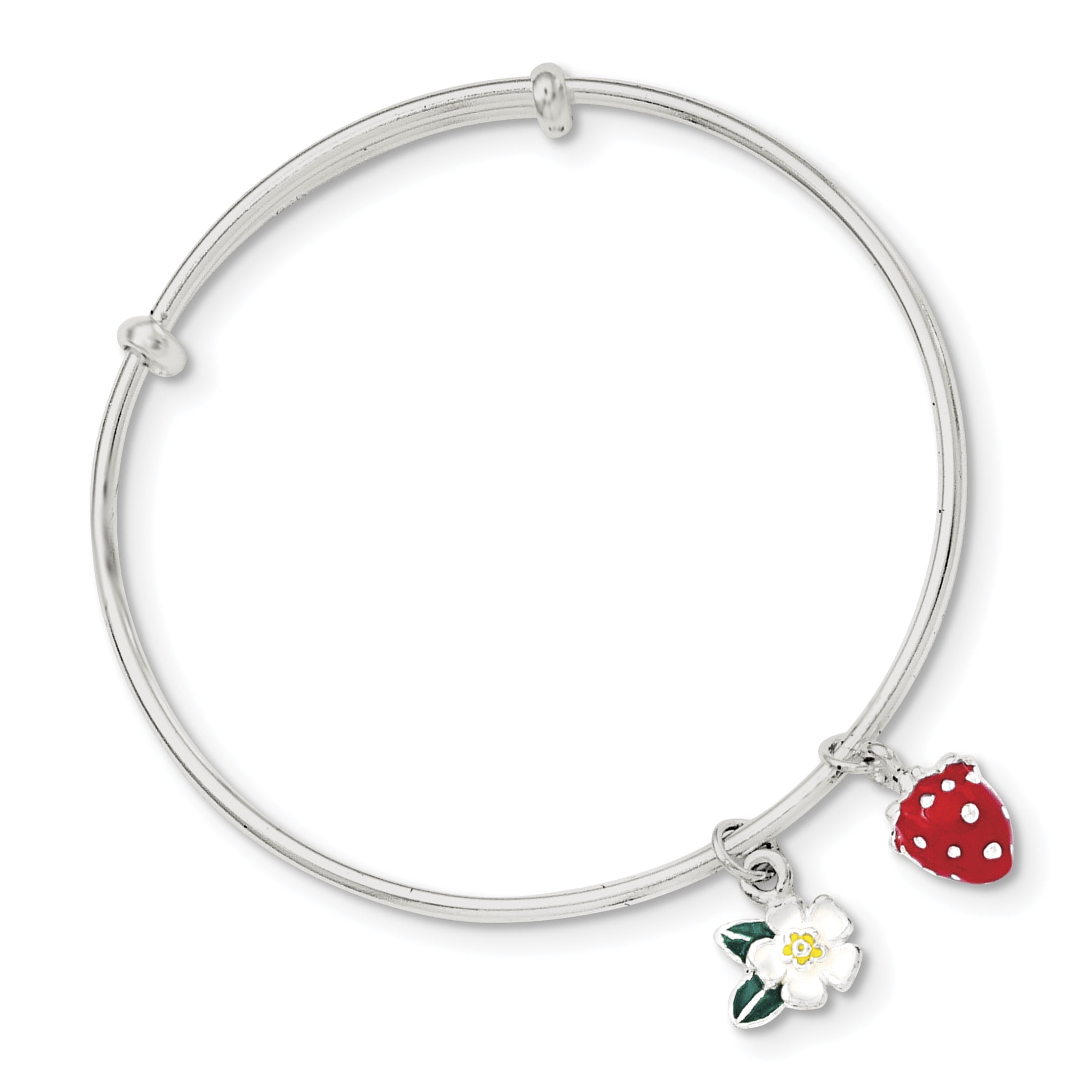 925 Sterling Silver Enamel Kid S Flower And Strawberry Bangle Bracelet