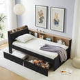thumbnail image 2 of Barara King Multi-Functional Velvet Twin Daybed with Storage, Wireless Charging Headboard and Drawers with LED Lighting, Black, 2 of 8
