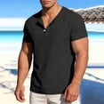 thumbnail image 3 of Agkizg Cotton Linen T-Shirts Solid Casual Short Sleeve Crew Neck Shirt Half Button Front with Pocket Tops (Men's), 3 of 6