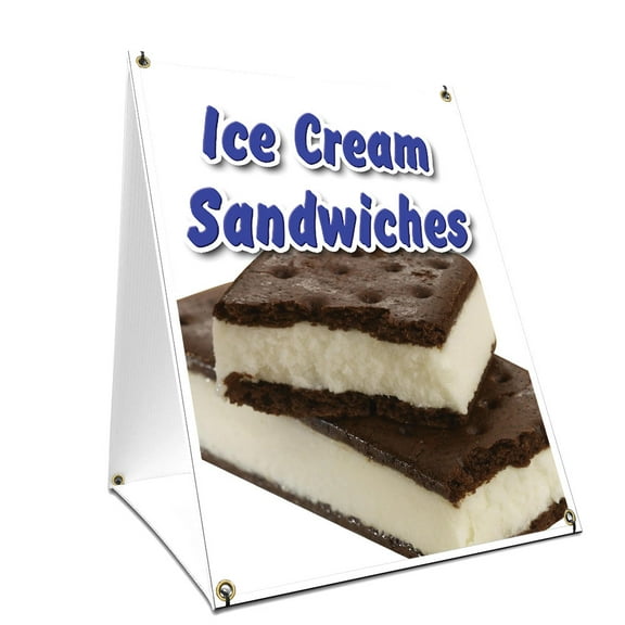 A-frame Sidewalk Ice Cream Sandwiches Sign With Graphics On Each Side | 18" X 24" Print Size