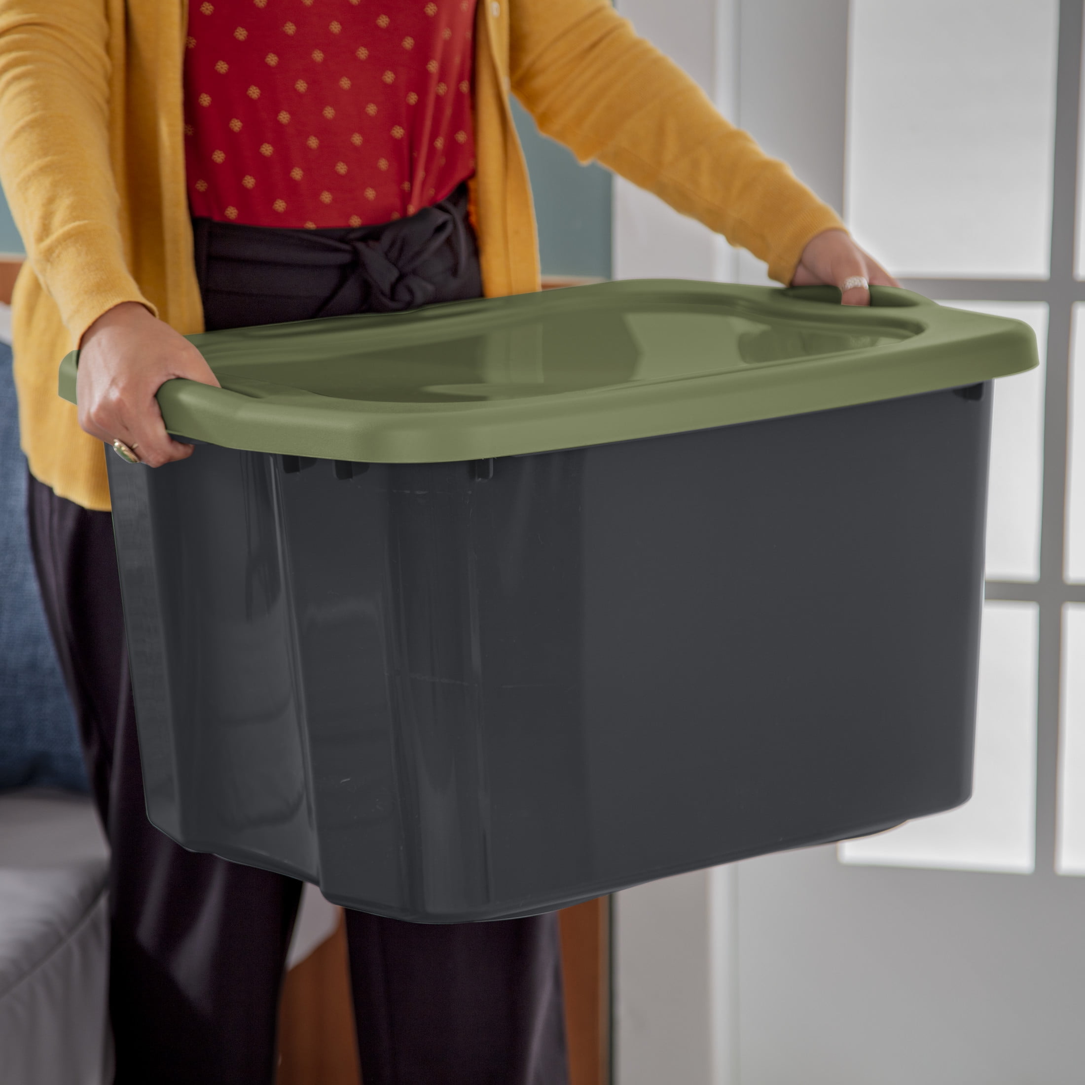 (2 pack) Sterilite EZ Carry 17.5 Gallon Large Storage Bin, Clear Plastic Storage Container with Full-Grip Handles, Gray