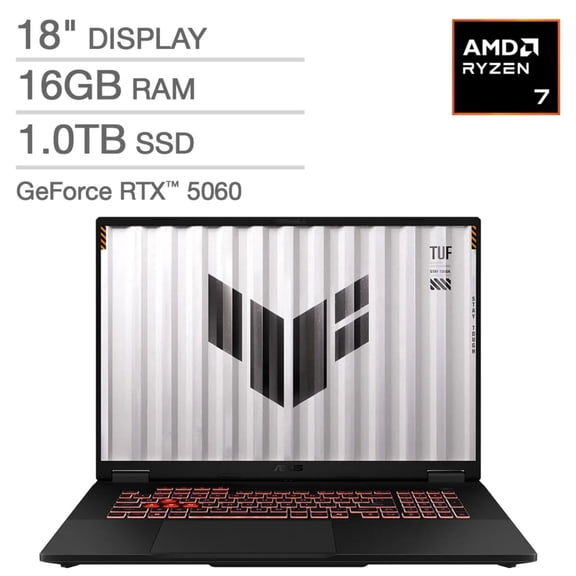 Restored ASUS TUF 18" FHD+ AMD Ryzen 7 260 3.8 GHz 16GB DDR5 1TB SSD NVIDIA GeForce RTX 5060 Windows 11 Home Gaming Laptop, Black - FA808UM-IS74 (Refurbished)