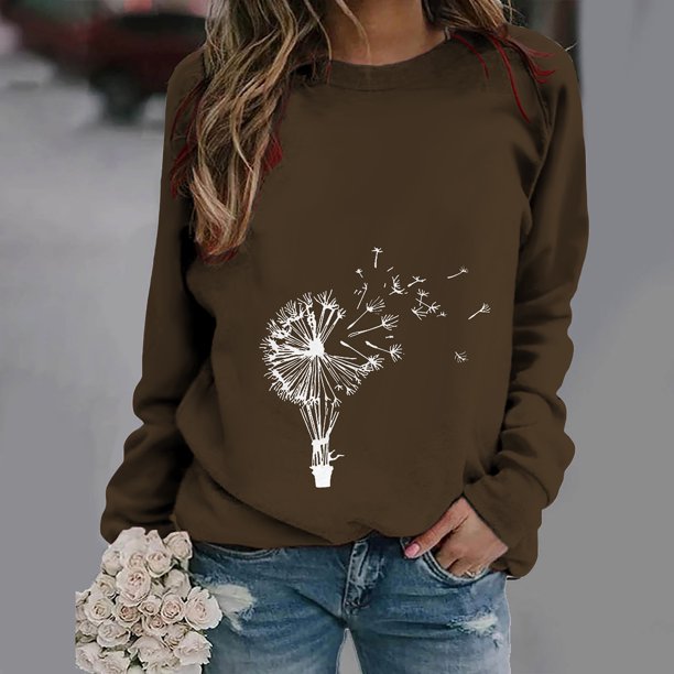 ICHUANYI Liquidación Camisas casuales de manga larga para mujer Sudadera con cuello redondo estampada Jersey Túnica suelta Tops ICHUANYI WER202308257086