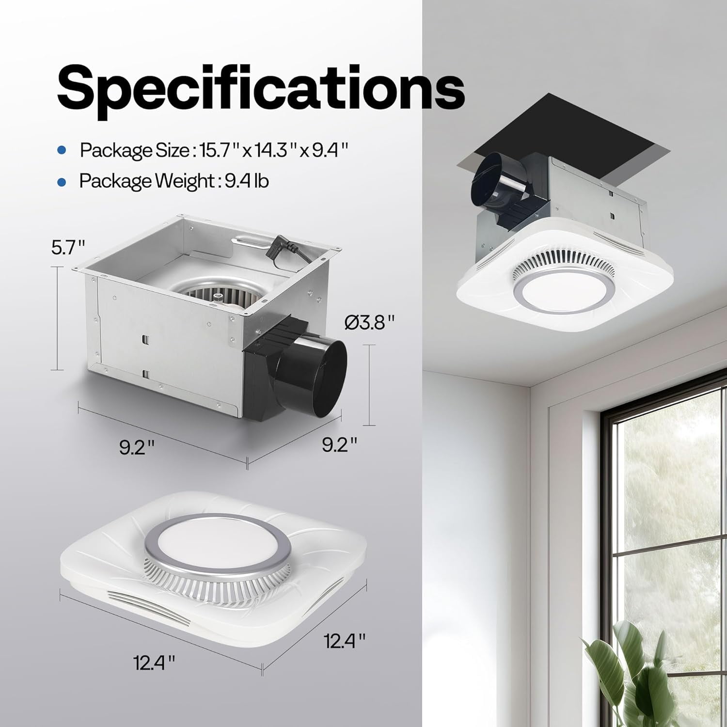 SPECSTAR Bathroom Exhaust Fan with Light, 110 CFM 1.0 Sone Shower Ventilation Fan, Super Quite Fan w/ 6000 K 1000LM LED Cool White Light, for 4'' Duct Ceiling Mount
