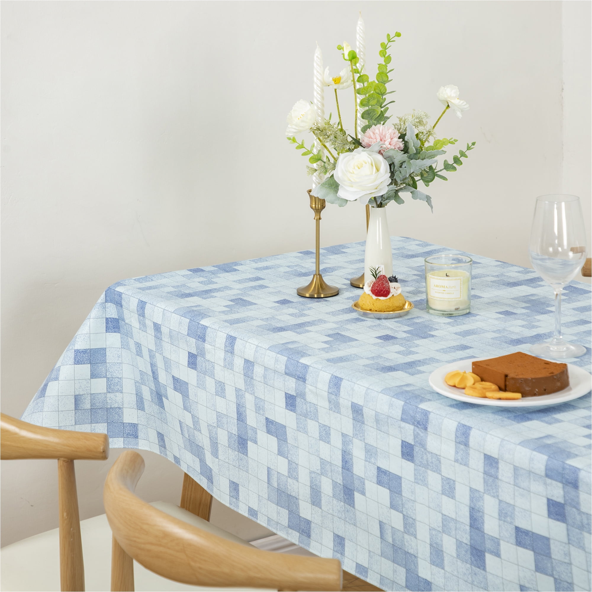 Buffalo Plaid Tablecloth 52x70 inch Plastic Checkered Vinyl Tablecloth with Flannel Backing Party Table Cloth 100% Oilcloth Waterproof Tablecloth