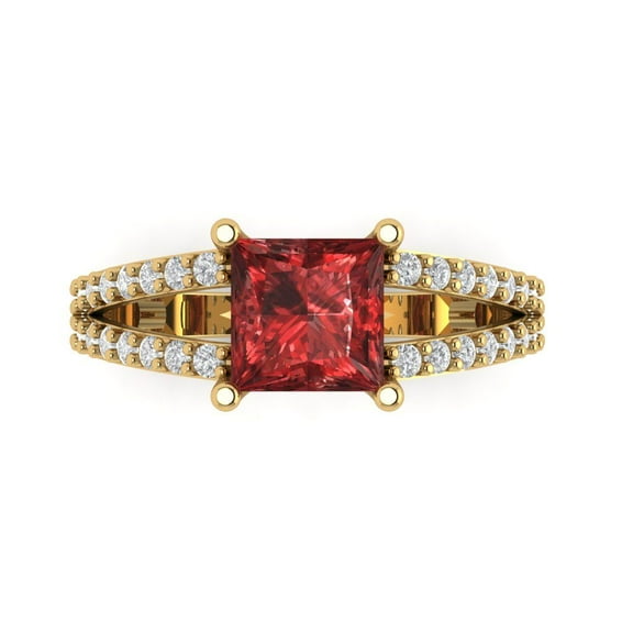 Solitaire with Accents Engagement Ring for Women - 2.48ct Natural Garnet in 18K Yellow Gold Promise Ring