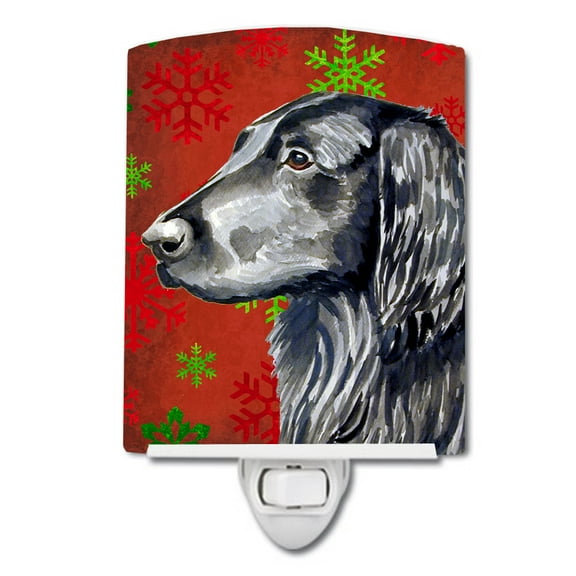 Caroline's Treasures LH9321CNL Flat Coated Retriever Red Green Snowflakes Holiday Christmas Ceramic Night Light,