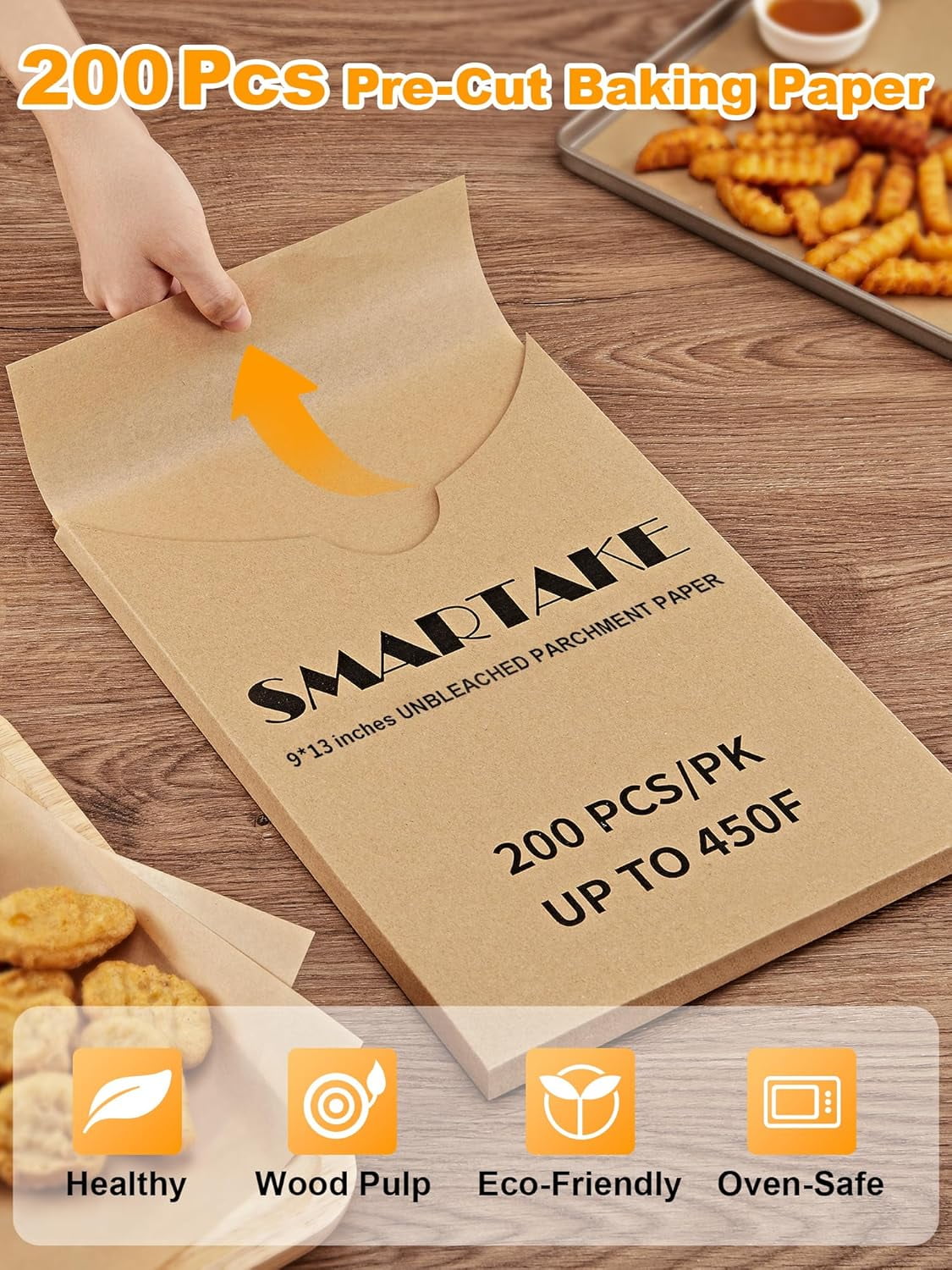 UniVerse  200 Pcs Parchment Paper Baking Sheets, 9x13 Inches Non-Stick Precut Baking Parchment, for Baking Grilling Air Fryer Steaming Bread Cup Cake Cookie and More (Unbleached)