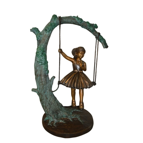 Girl on Swing 65 Bronze Statue - Size: 44"L x 35"W x 65"H.