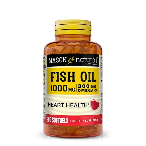 Mason Natural Fish Oil 1,000 mg, Healthy Heart Support, 200 Softgels