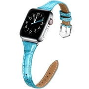 WFEAGL Crocodile Pattern Leather Band Apple Watch Replacement Wristband 38/40/41mm Blue