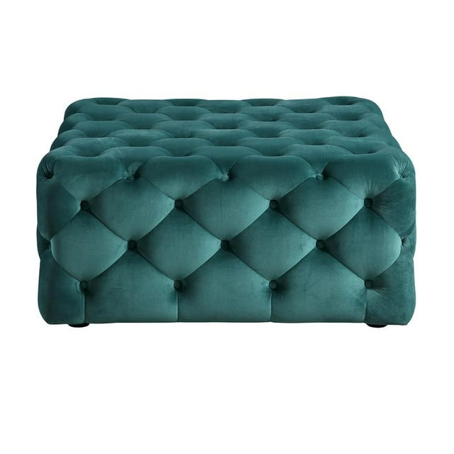 Steve Silver Ottoman Carré en Velours Vert Belham Capitonné