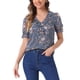 thumbnail image 1 of INSPIRAR CHIC Blusa de Mujer con Volantes Florales, Cuello en V, Mangas Cortas con Abullonadas, Talla XS, Gris Azul, 1 of 6