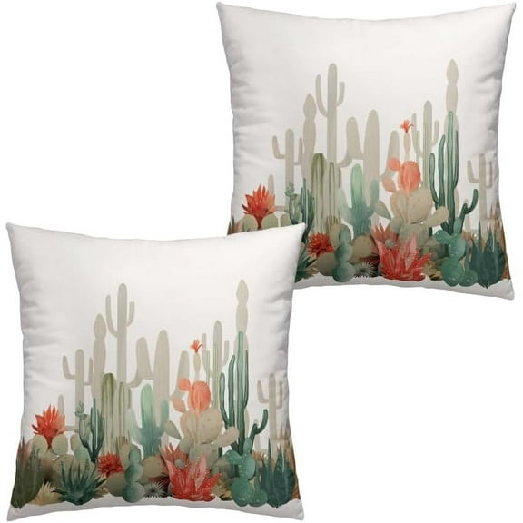 Cactus Throw Pillow Covers Tropical Plants Cactus Decorative Pillow Cases 18x18 Set of 2 Desert Green Succulent Prickly Pear Pillowcase Summer Outdoor Cushion Cover for Home Couch Sofa