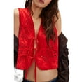 thumbnail image 2 of Tank Top for Woman Floral Embroidered Sleeveless Vest Top, Y2K Tie-Front Crop Shirt, V-Neck Tank for Women, 2 of 8