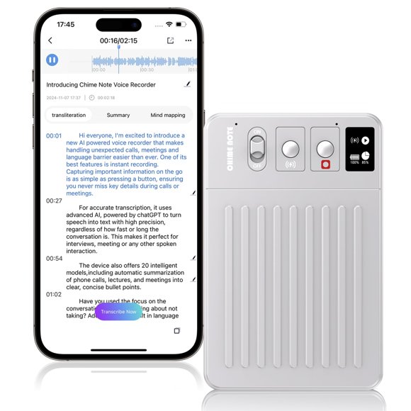 Grabadora de voz AI ClicoByte CHIME NOTE Transcribe 107 idiomas