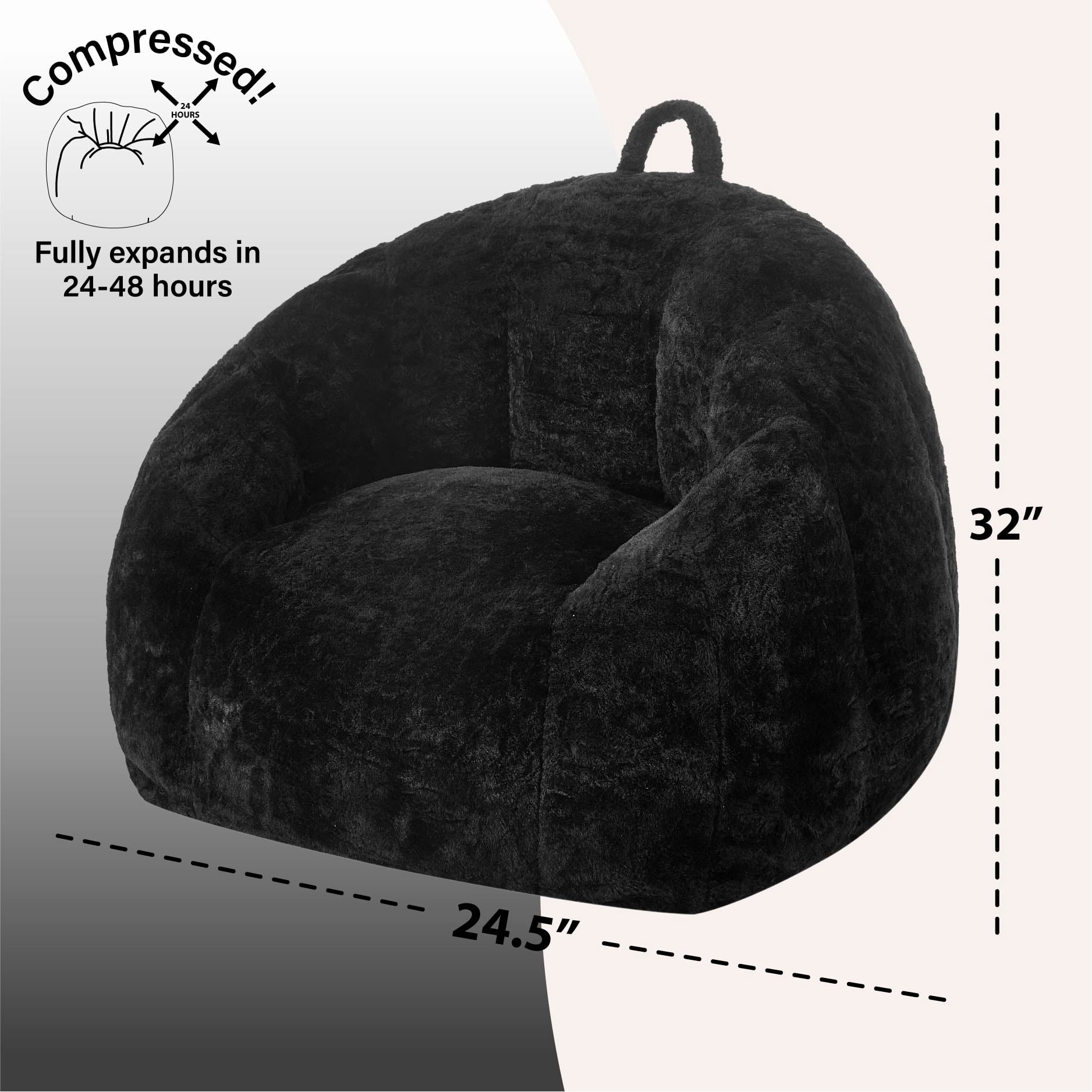 Urban Shop Faux Rabbit Fur Foam Lounge Floor Bean Bag Chair, Black