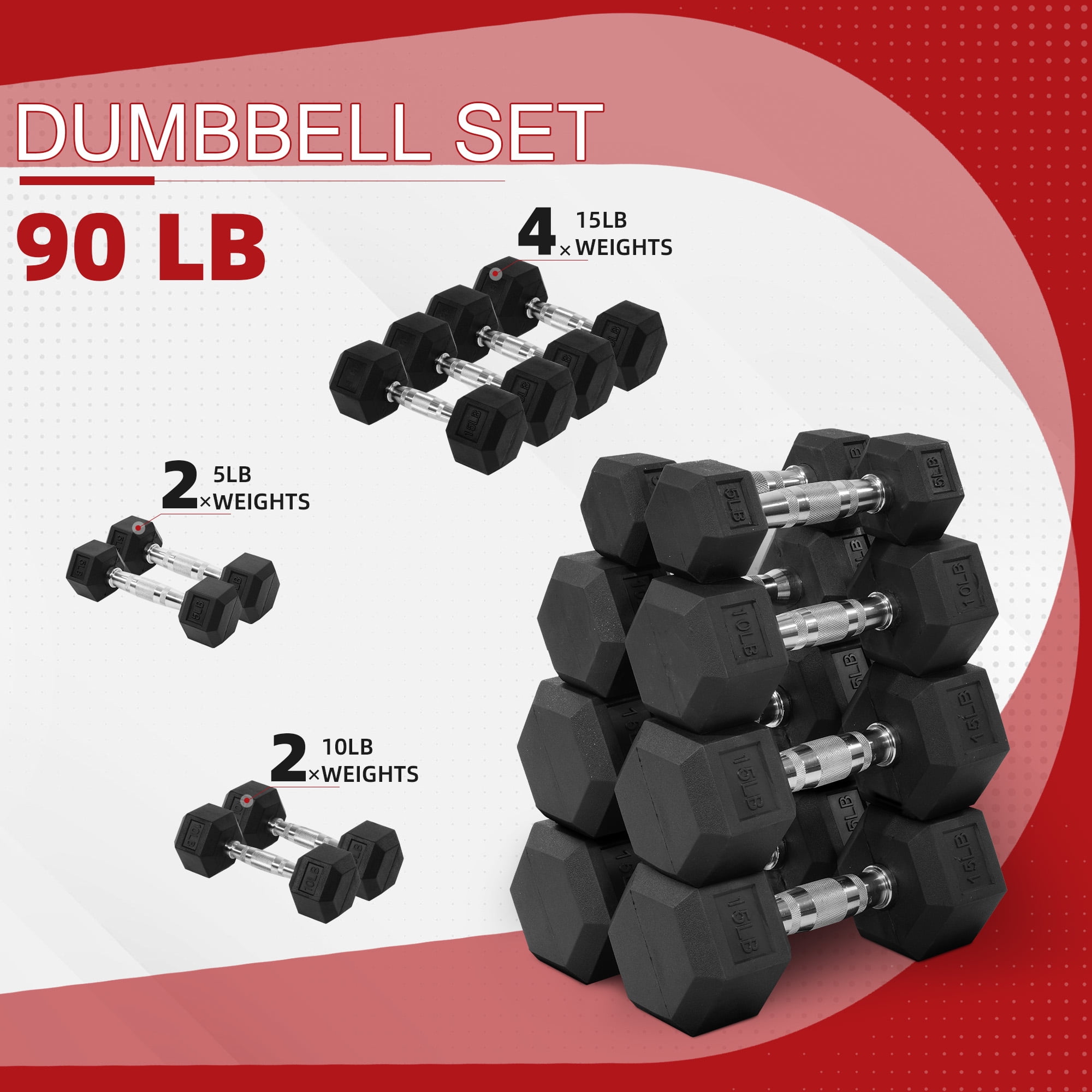 BalanceFrom 150LB Rubber Workout Gym Dumbbell Set with A-Frame
