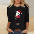 thumbnail image 2 of Pisexur T-Shirts de Noël pour Femmes Décontractés pour les Fêtes, Blouses Imprimées Verre de Vin Rouge, Col Rond, Manches 3/4, Chandails Mode d'Automne, 2 of 4