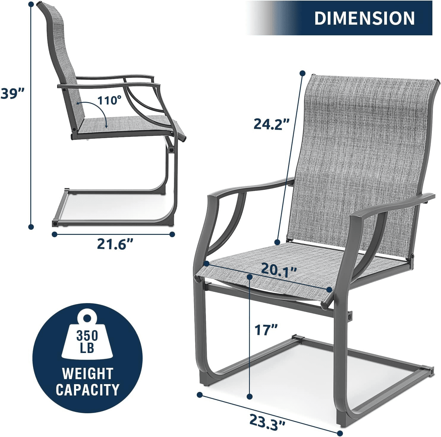 Amopatio Patio Chairs Set of 2, Outdoor Dining Chairs for All Weather, Breathable Garden Outdoor Furniture for Backyard Deck
