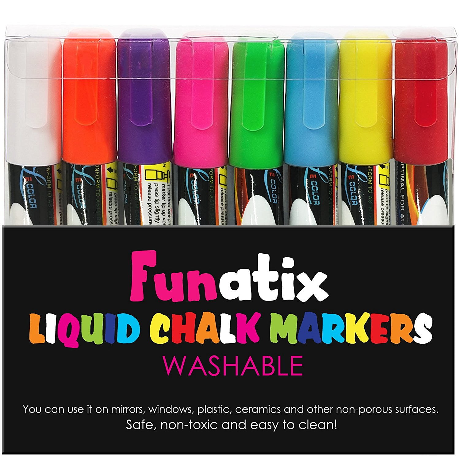 Liquid Chalk Window Markers, 8 Colored, NonToxic, Safe & Easy to Use