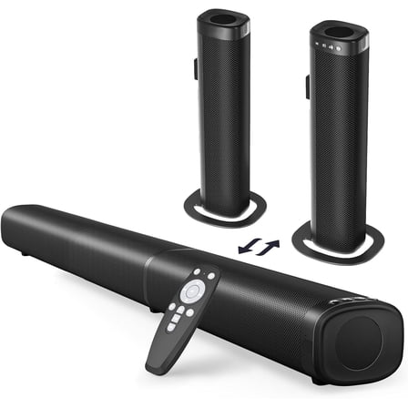 Sound Bar for Smart TV, 100W Sound Bar with Bluetooth 5.3/ARC/Opt/AUX Connect, 2-in-1 Detachable Home Soundbar, Home Theater Speaker & Bass Effect, for TV/PC/Gaming