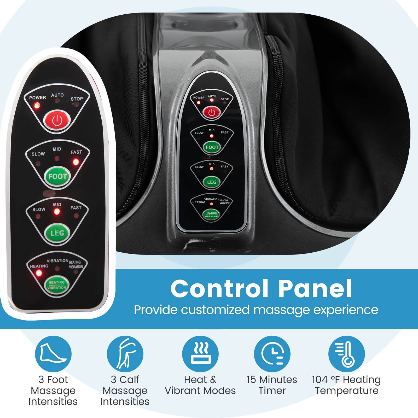Costway Foot & Calf Massager with Heat Vibration Deep Kneading Shiatsu Foot Massage Machine Grey