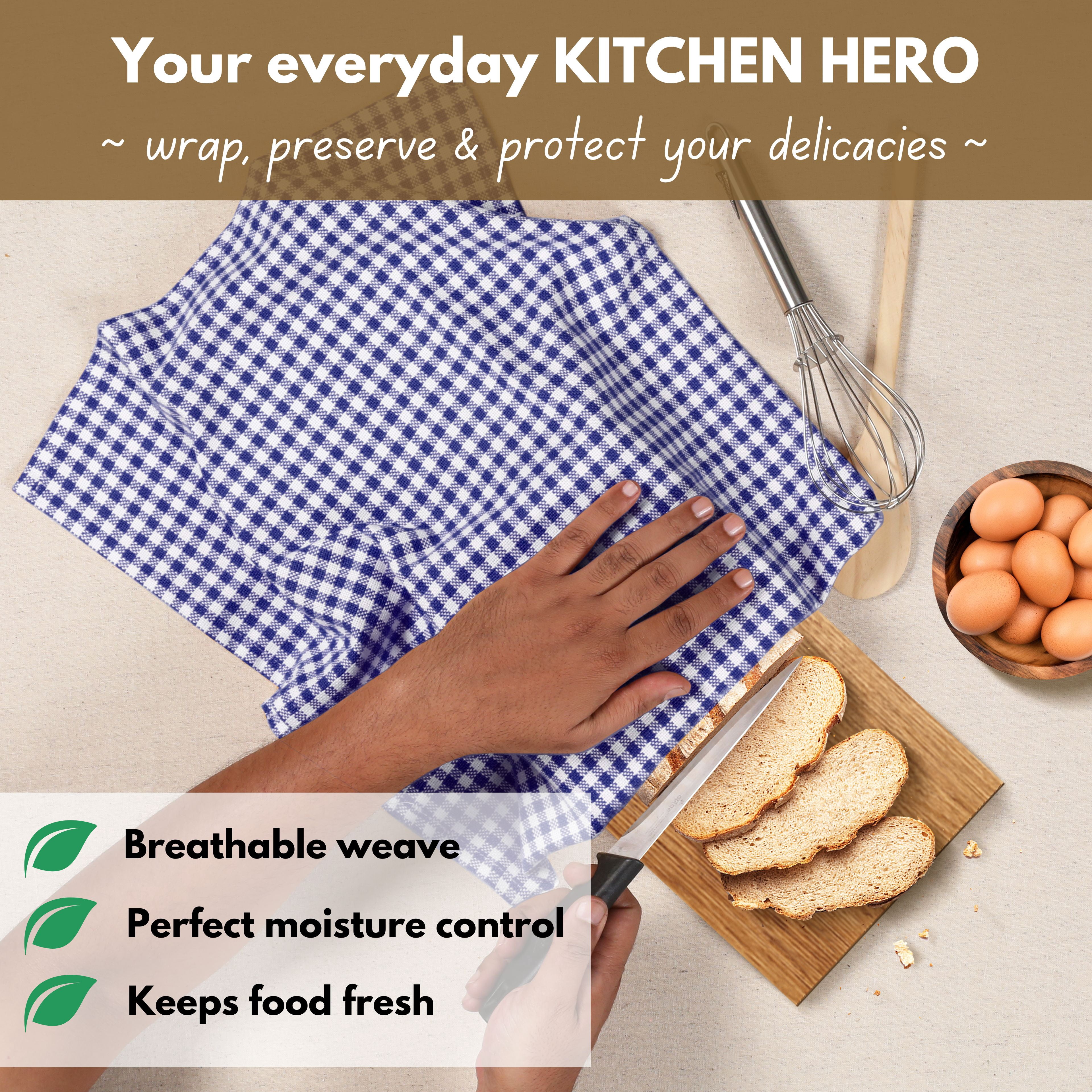 Native Fab 12 Pack Gingham Checked Plaid Kitchen Towel - Soft Cotton - Washcloths - 16x26 - Blue