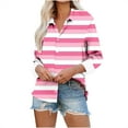 thumbnail image 2 of Qepwscx Casual Womens Long Sleeve Button Up Tops Stripe Print Collar Neck Shirts Going Out Tops T-Shirts Blouses Fall Spring Sweatshirt Basic Tees Loose Fits for Women, 2 of 6