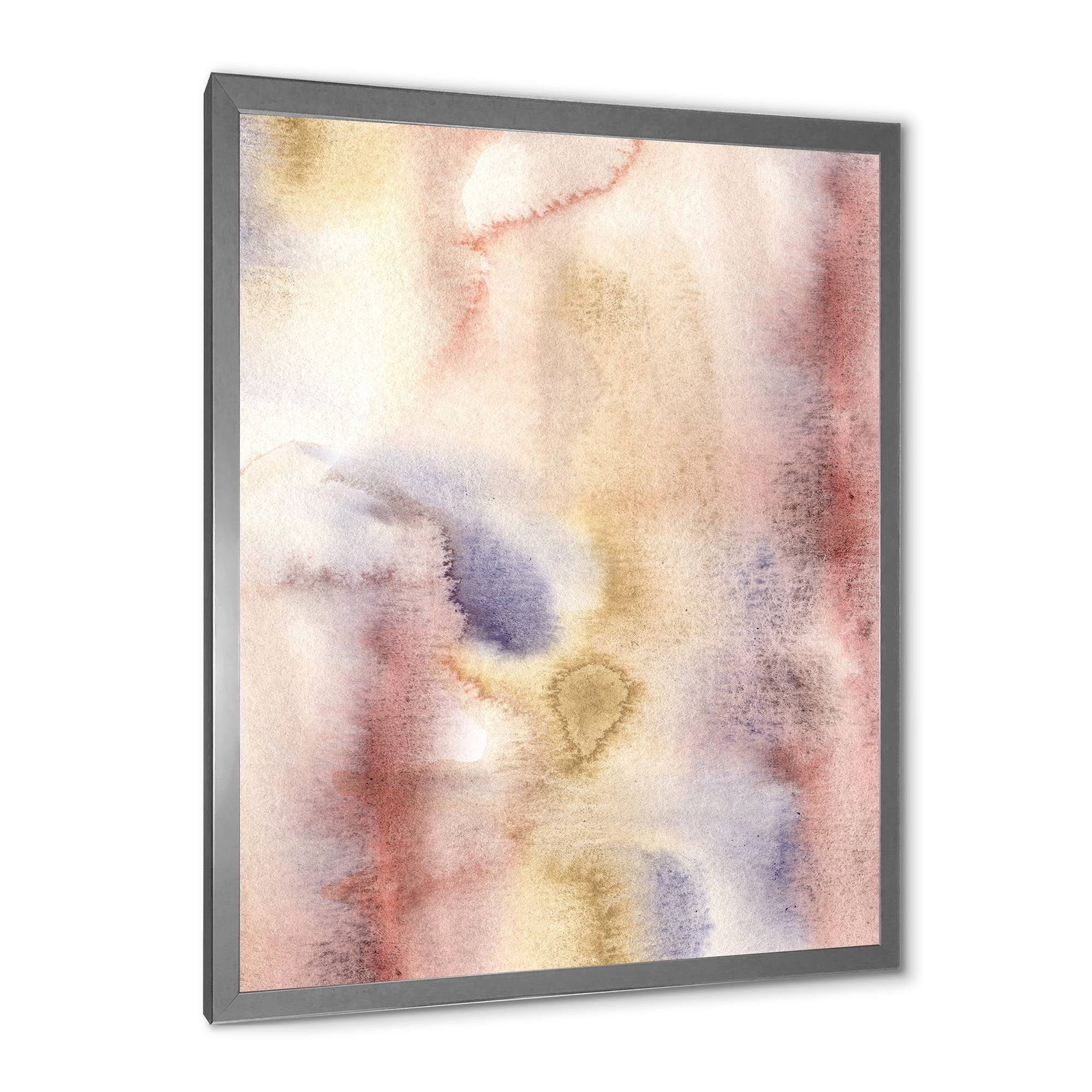 Designart 'Pastel Abstract With Pink Dark Blue and Yellow Spots' Modern Framed Art Print