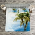 thumbnail image 3 of Ambesonne Hawaii Quilted Bedspread Set 3 Pcs, Beach Palm Trees Rock, King Size, Green Blue, 3 of 3