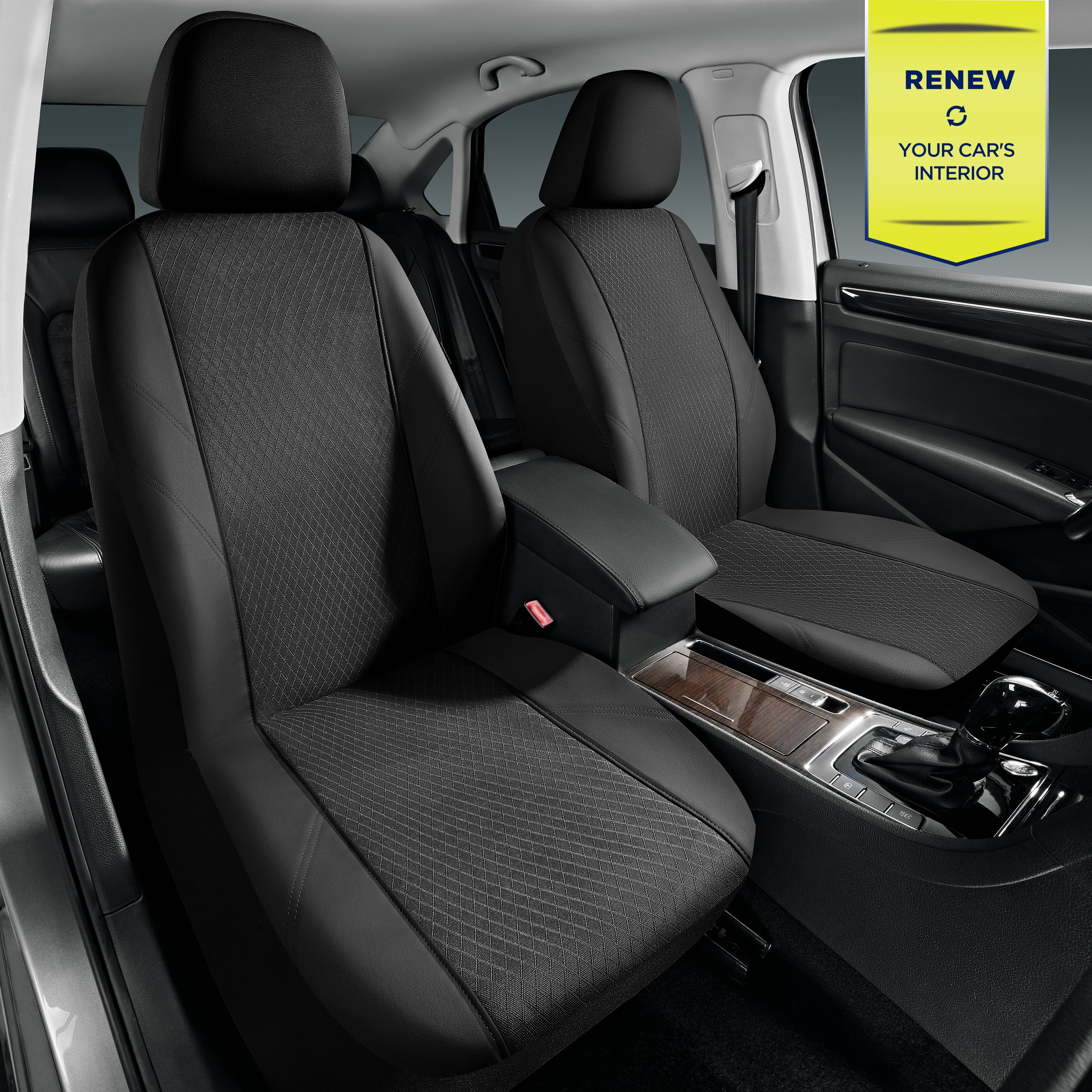 Road Comforts Car Seat Cover Leather Mesh Front Car Seat Cover, Airbag Compatible, Universal Fits Car, Truck, SUV, Vans - Black