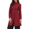 thumbnail image 4 of INSPIRE CHIC Stand Collar for Women  Mid-Long Button-Down Winter Overcoat M Dark Red, 4 of 6
