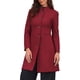 thumbnail image 4 of Abrigo de invierno de botón largo para mujer con cuello alzado, largo medio, color rojo oscuro, 4 of 6